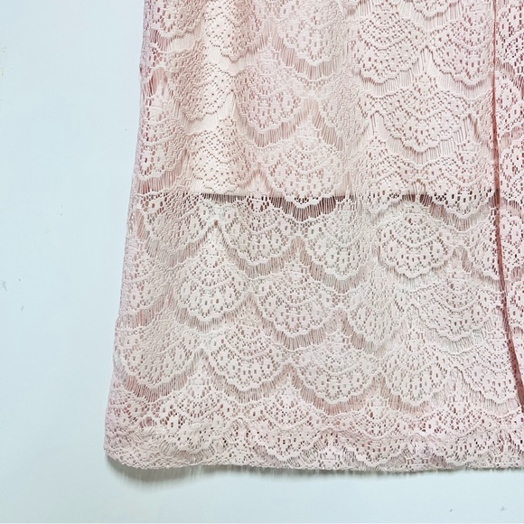 Jessica Simpson Lace Midi Dress Size 8 Blush Pink Scalloped Chain Collar Belted - Picture 12 of 16